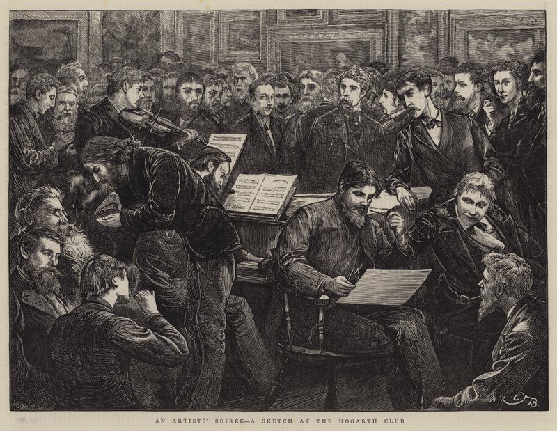 Spotkanie artystów, szkic w klubie Hogarth autorstwa Edward Frederick Brewtnall