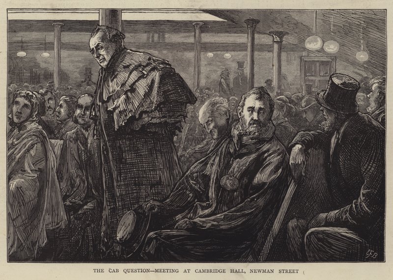 Pytanie o taksówkę, spotkanie w Cambridge Hall, Newman Street autorstwa Edward Frederick Brewtnall