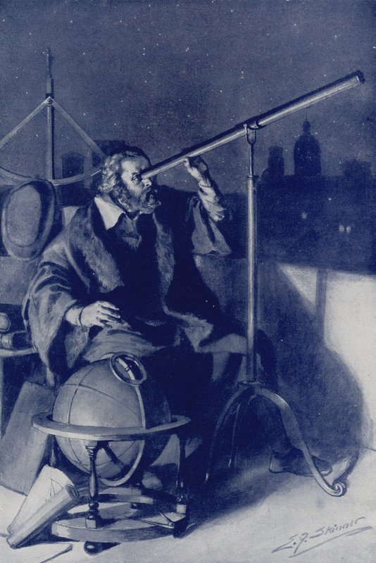 Galileusz odkrywający nowe światy (kolorowa litografia) autorstwa Edward Frederick Skinner