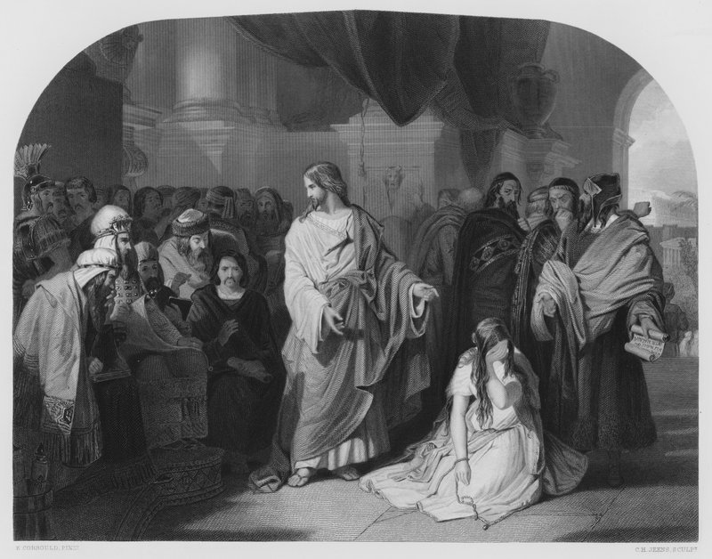 Idź, i nie grzesz więcej, z obrazu w zbiorach królewskich (rycina) autorstwa Edward Henry (after) Corbould