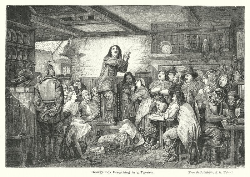 George Fox nauczający w tawernie (rycina) autorstwa Edward Henry (after) Wehnert