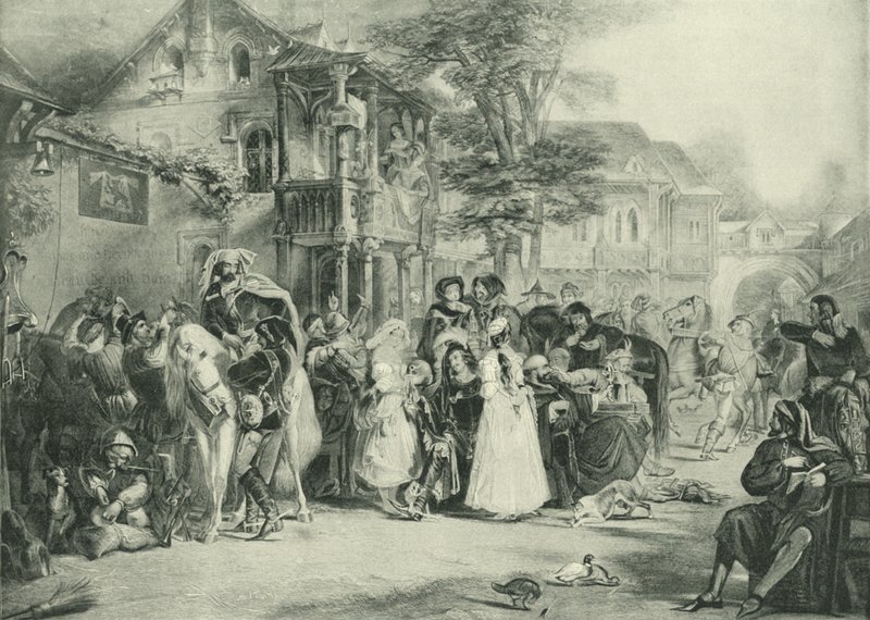 Chaucer i pielgrzymi z Canterbury (grawiura) autorstwa Edward Henry Corbould