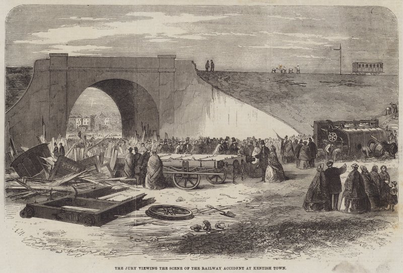 Jury oglądając scenę wypadku kolejowego w Kentish Town autorstwa Edward Hull