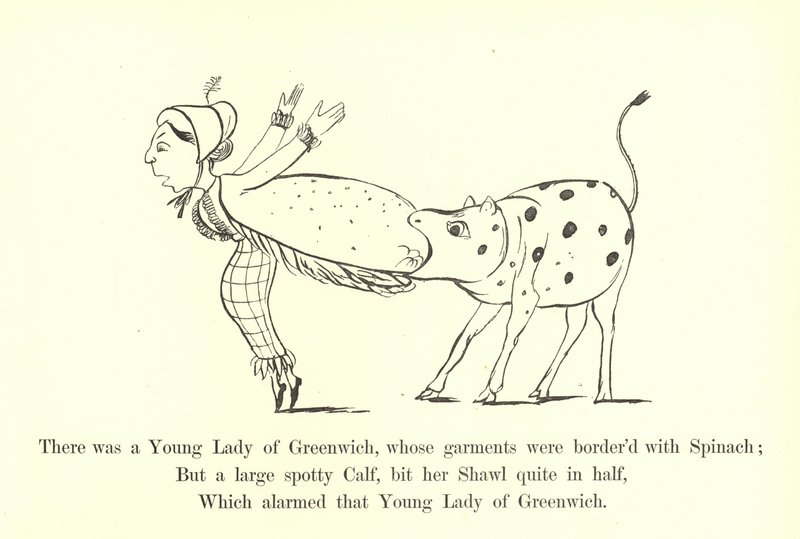 Była tam Młoda Dama z Greenwich, której szaty były obszywane szpinakiem autorstwa Edward Lear