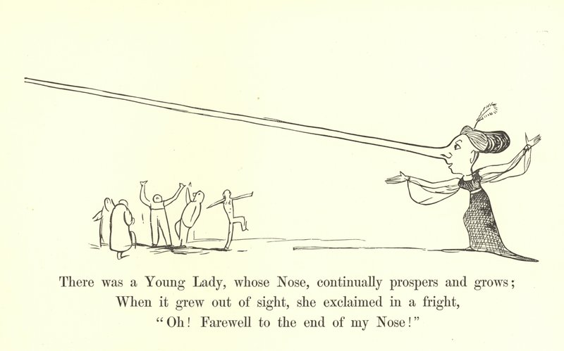 Była tam Młoda Dama, której Nos nieustannie prosperuje i rośnie autorstwa Edward Lear