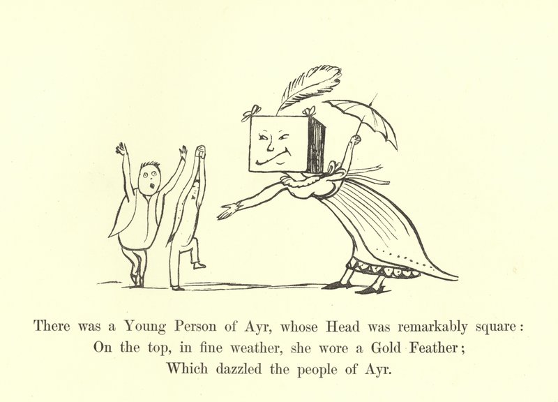 Była tam młoda osoba z Ayr, której głowa była niezwykle kwadratowa autorstwa Edward Lear