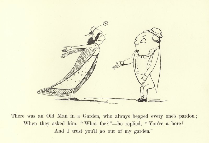 W pewnym ogrodzie mieszkał stary człowiek, który zawsze prosił wszystkich o wybaczenie. autorstwa Edward Lear