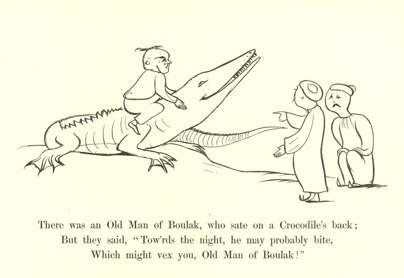 Był tam stary człowiek z Boulak, który siedział na grzbiecie krokodyla autorstwa Edward Lear
