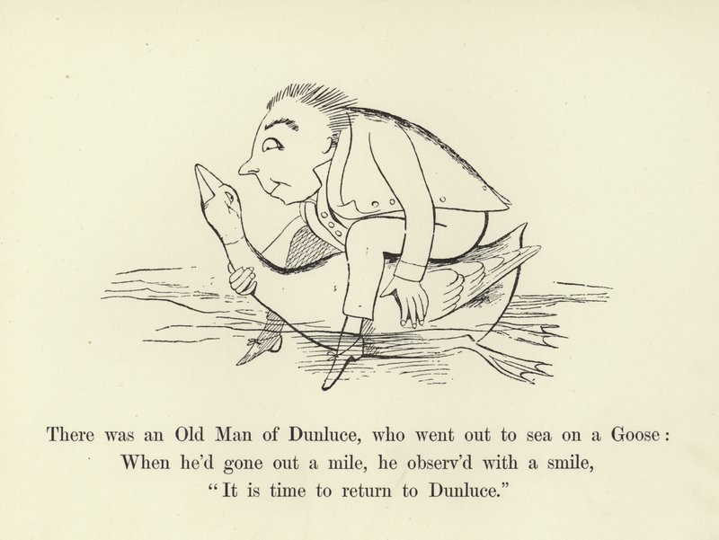 Był tam stary człowiek z Dunluce, który wypłynął w morze na gęsi autorstwa Edward Lear