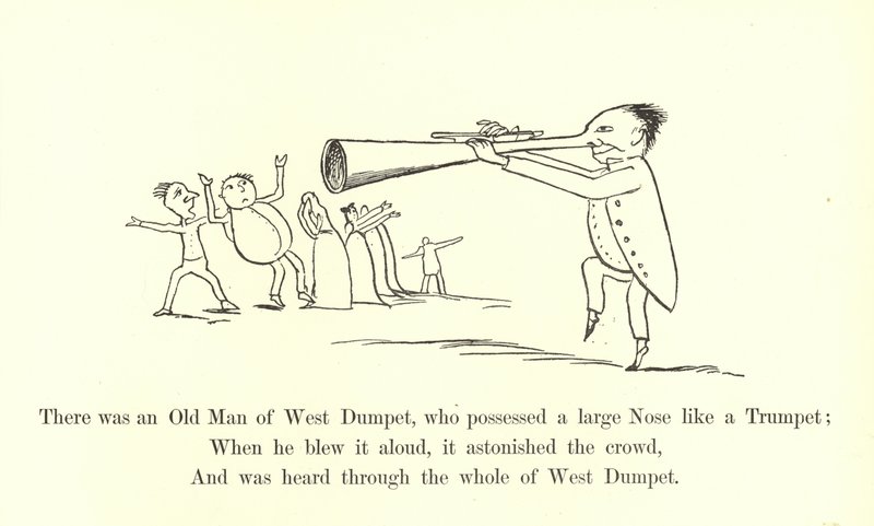 Był sobie stary człowiek z Zachodniego Dumpetu, który miał nos wielki jak trąba. autorstwa Edward Lear