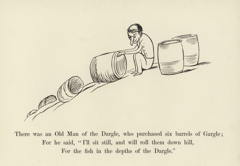 Był tam Stary Człowiek z Dargle, który kupił sześć beczek Gargle autorstwa Edward Lear