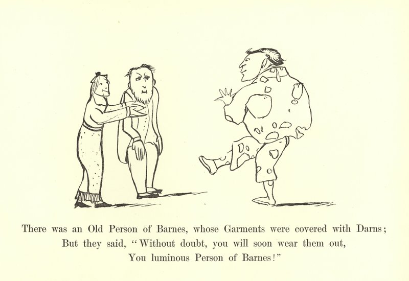 Była tam Stara Osoba z Barnes, której szaty były pokryte Darns autorstwa Edward Lear