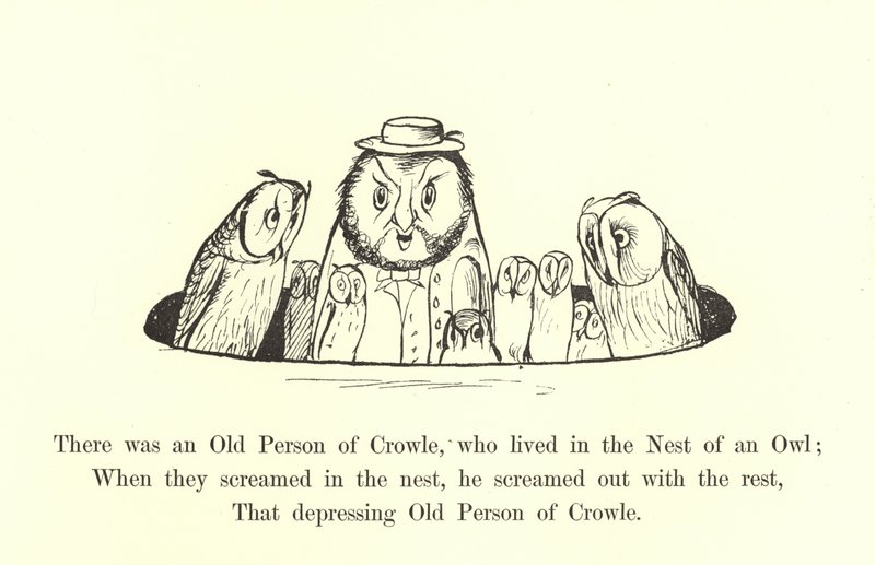 Był Stary Człowiek Crowle, który mieszkał w Gnieździe Sowy autorstwa Edward Lear