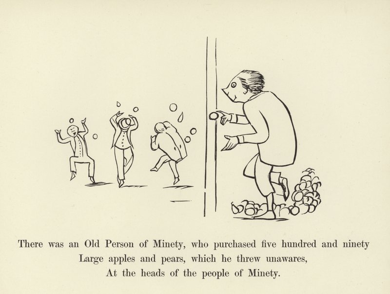 Był Stary Człowiek Minety, który kupił pięćset dziewięćdziesiąt dużych jabłek i gruszek autorstwa Edward Lear