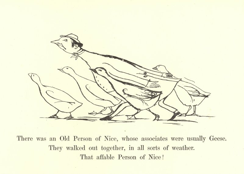 Był Stary Człowiek z Nicei, którego współpracownikami były zwykle Gęsi autorstwa Edward Lear