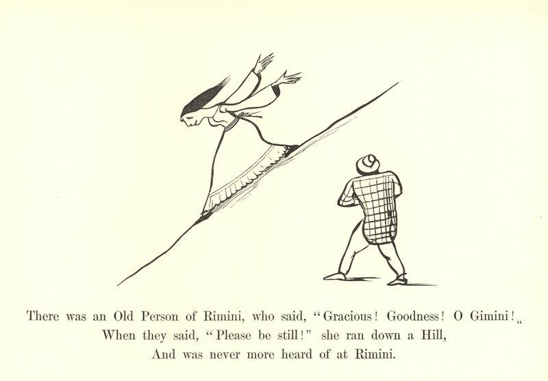Była tam Stara Osoba z Rimini, która powiedziała: Łaskawy! Dobroć! Bliźniąt! autorstwa Edward Lear