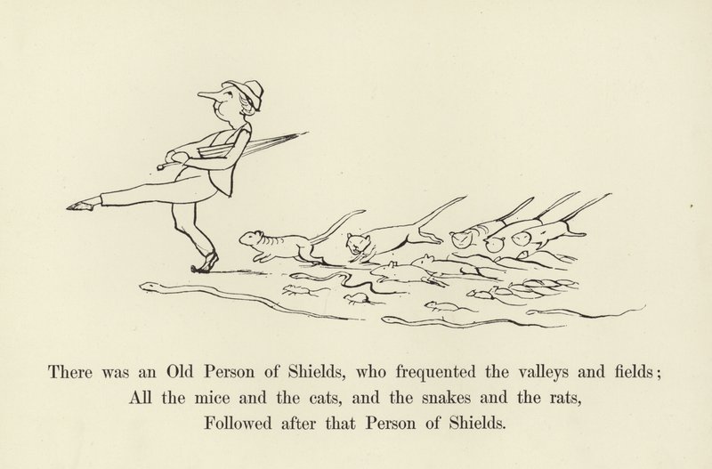 Był tam Stary Człowiek Tarcz, który bywał w dolinach i polach autorstwa Edward Lear