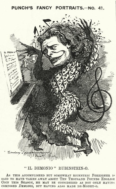 Punch cartoon: Anton Rubinstein, rosyjski pianista, kompozytor i dyrygent (grafika) autorstwa Edward Linley (after) Sambourne