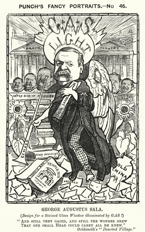 Punch cartoon: George Augustus Sala, angielski pisarz i dziennikarz (grafika) autorstwa Edward Linley (after) Sambourne