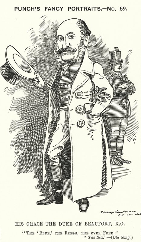 Kreskówka dziurkacza: Henry Charles Fitzroy Somerset, 8. książę Beaufort, angielski żołnierz i konserwatywny polityk (rycina) autorstwa Edward Linley (after) Sambourne