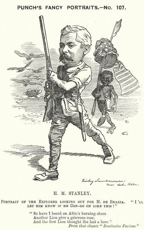 Karykatura „Punch”: Henry Morton Stanley, walijski dziennikarz i odkrywca (grafika) autorstwa Edward Linley (after) Sambourne
