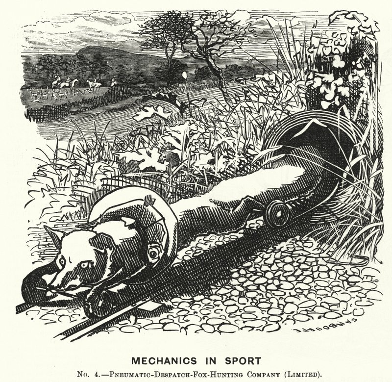 Kreskówka poncz: Mechanika w sporcie. Nr 4. - Pneumatyczna firma łowiecka na lisy (Limited) (grawerowanie) autorstwa Edward Linley (after) Sambourne