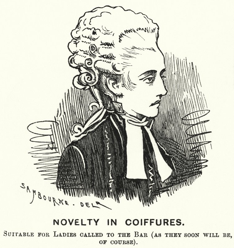 Punch cartoon: Nowość w fryzurach (grawerowanie) autorstwa Edward Linley (after) Sambourne