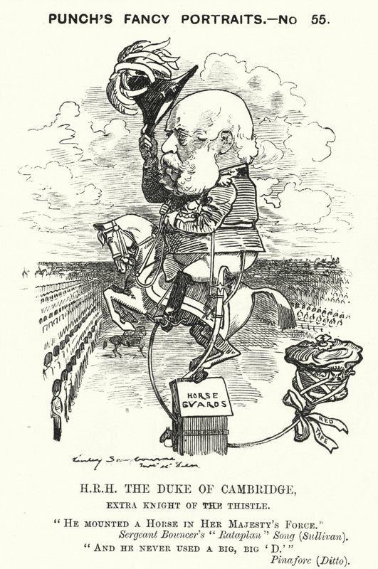 Punch cartoon: Prince George, książę Cambridge, brytyjski żołnierz (rycina) autorstwa Edward Linley (after) Sambourne