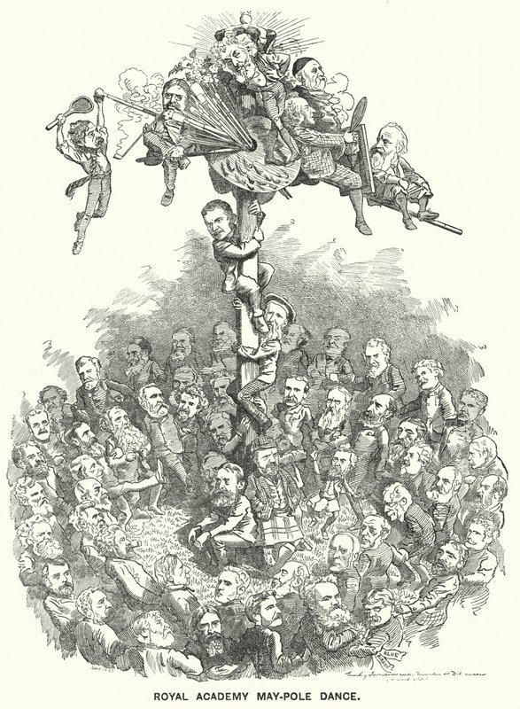 Punch cartoon: Royal Academy Maypole Dance (grawerowanie) autorstwa Edward Linley (after) Sambourne