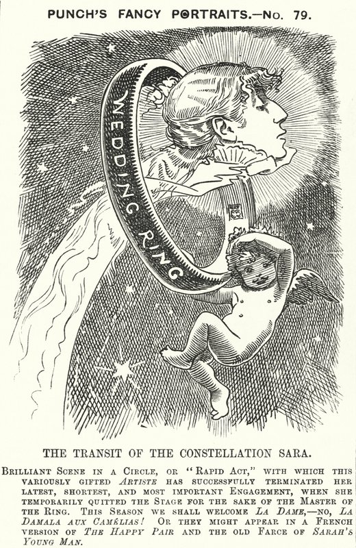 Punch cartoon: Sarah Bernhardt, francuska aktorka (grawerowanie) autorstwa Edward Linley (after) Sambourne
