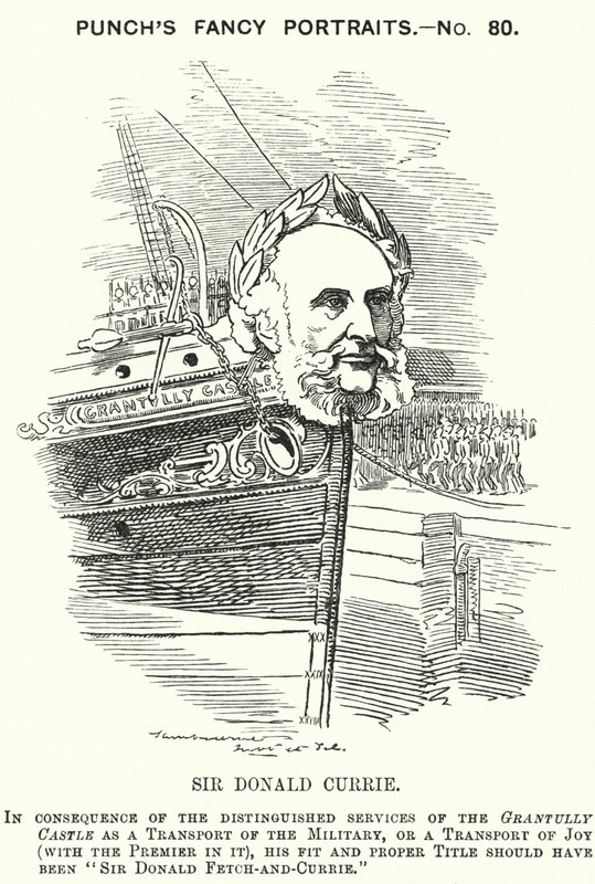 Punch cartoon: Sir Donald Currie, szkocki armator, polityk i filantrop (grafika) autorstwa Edward Linley (after) Sambourne