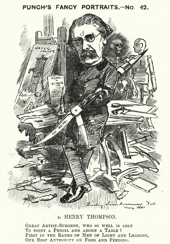 Kreskówka dziurkacza: Sir Henry Thompson, angielski chirurg (grawerowanie) autorstwa Edward Linley (after) Sambourne