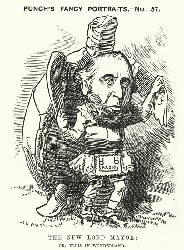 Kreskówka dziurkacza: Sir John Ellis, burmistrz Londynu w 1881 r. (rycina) autorstwa Edward Linley (after) Sambourne