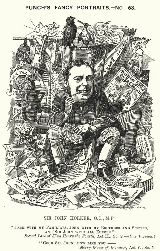 Kreskówka dziurkacza: Sir John Holker, angielski prawnik i polityk (grafika) autorstwa Edward Linley (after) Sambourne