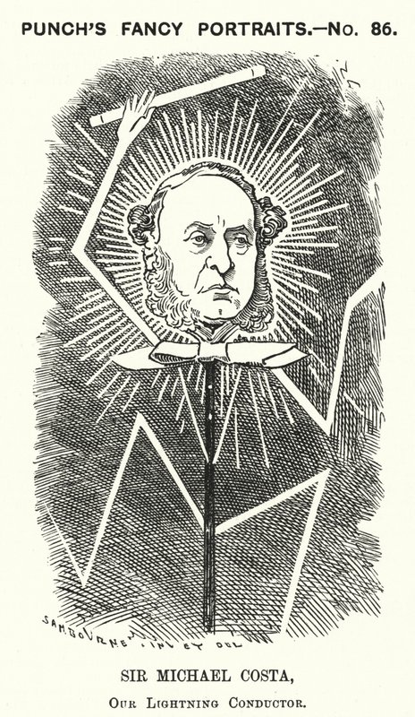 Punch cartoon: Sir Michael Costa, angielski dyrygent urodzony we Włoszech (grafika) autorstwa Edward Linley (after) Sambourne