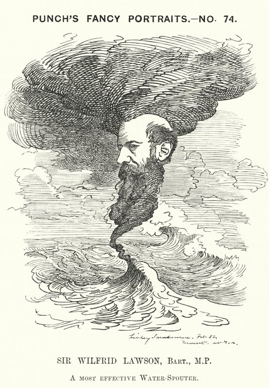 Punch cartoon: Sir Wilfrid Lawson, angielski radykalny polityk liberalny i działacz wstrzemięźliwości (ryciny) autorstwa Edward Linley (after) Sambourne