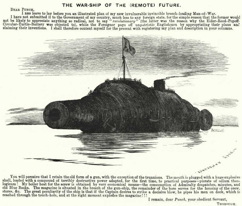 Punch cartoon: The Warship of the (Remote) Future (grawerowanie) autorstwa Edward Linley (after) Sambourne