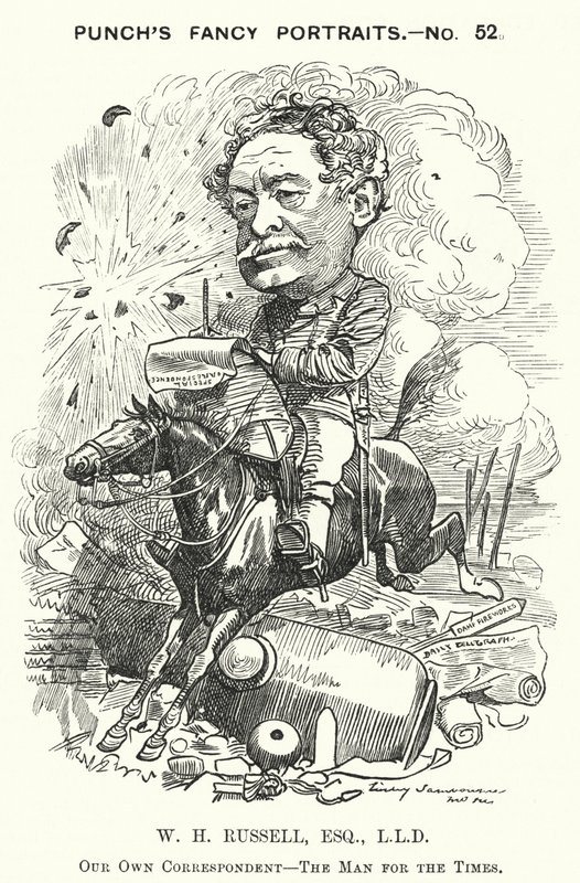 Punch cartoon: William Howard Russell, irlandzki dziennikarz i korespondent wojenny (grafika) autorstwa Edward Linley (after) Sambourne