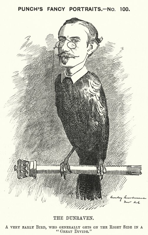 Punch cartoon: Windham Wyndham-Quin, 4. hrabia Dunraven i Mount-Earl, anglo-irlandzki dziennikarz, właściciel ziemski i konserwatywny polityk (rycina) autorstwa Edward Linley (after) Sambourne