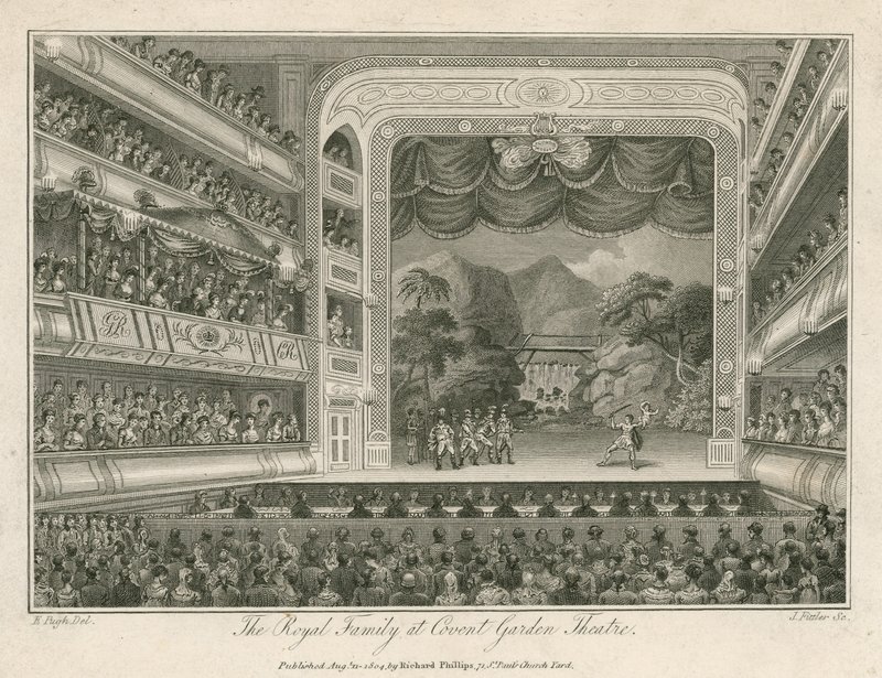 Rodzina królewska w Covent Garden Theatre, Londyn autorstwa Edward Pugh