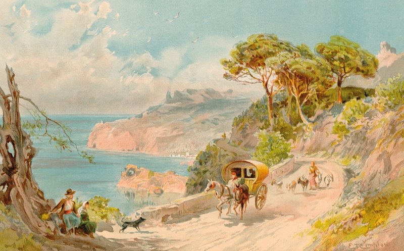 Coast Road w pobliżu Soller, Majorka (kolor lito) autorstwa Edward Theodore Compton