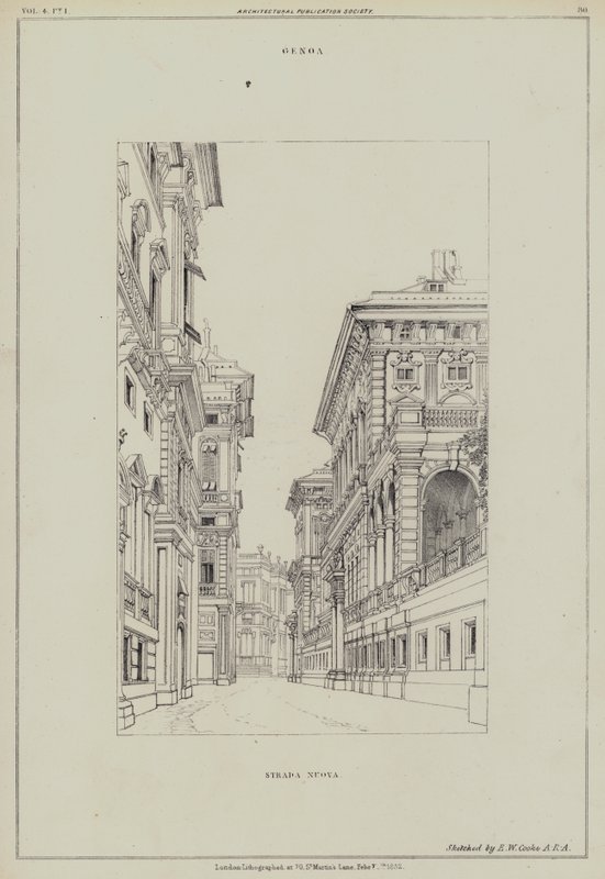 Strada Nuova, Genua, Włochy (lito) autorstwa Edward William (after) Cooke