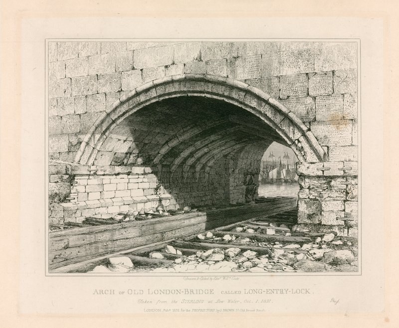 Łuk mostu Old London Bridge, 1831 autorstwa Edward William Cooke