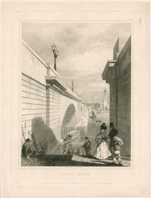 Most New London Bridge z górnego podestu schodów w pobliżu Tooley Street autorstwa Edward William Cooke