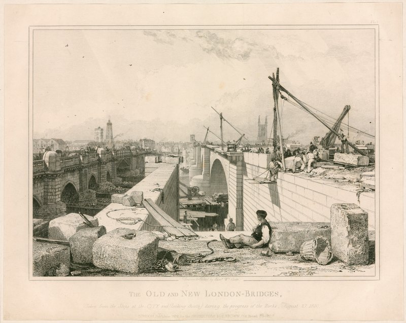 Stary i Nowy Londyn Mosty, 1830 autorstwa Edward William Cooke