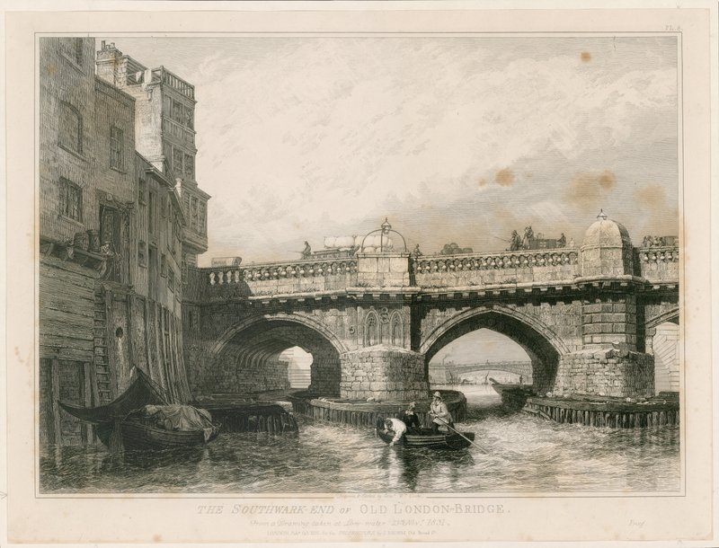 Southwark End of Old London Bridge autorstwa Edward William Cooke
