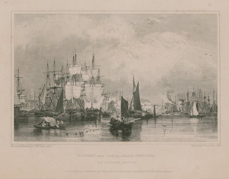 Tamiza w pobliżu Limehouse: Lower Pool autorstwa Edward William Cooke
