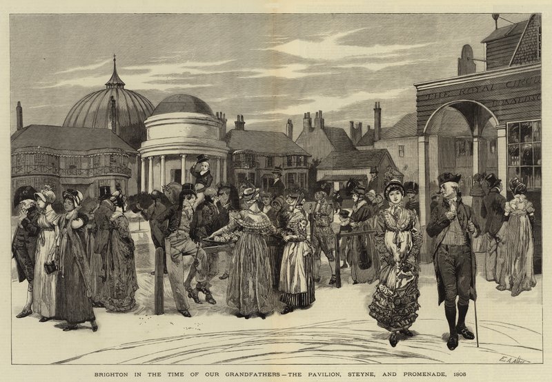 Brighton w czasach naszych dziadków, pawilon, Steyne i promenada, 1805 autorstwa Edwin Austin Abbey
