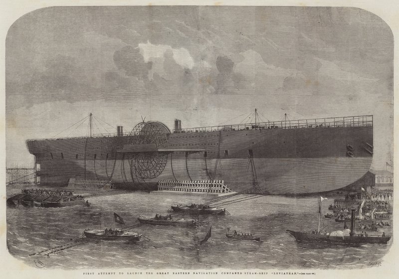 Pierwsza próba uruchomienia parowca Lewiatan należący do Great Eastern Navigation Company autorstwa Edwin Weedon