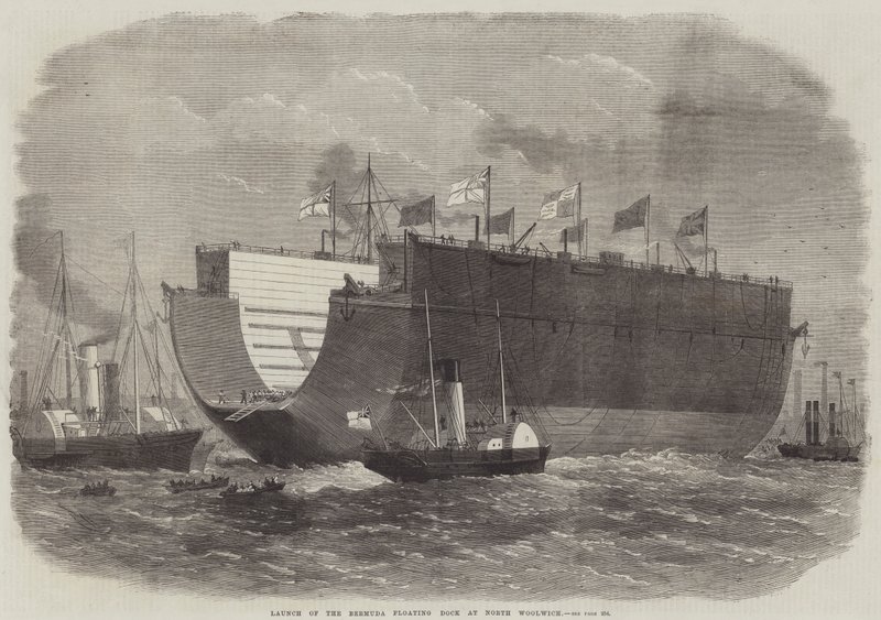 Uruchomienie pływającego doku Bermudy w North Woolwich autorstwa Edwin Weedon